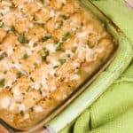 Tater tot casserole baked in an oven