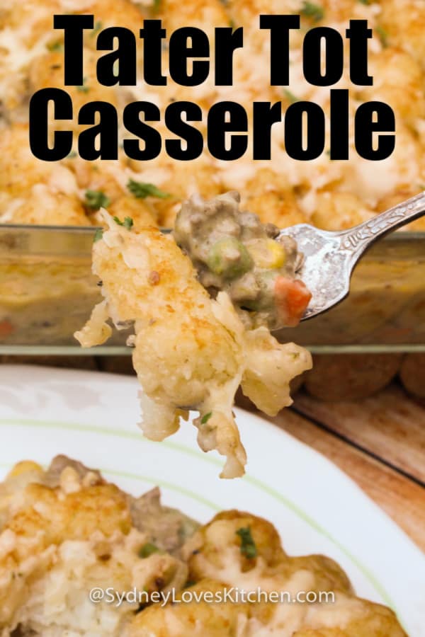 tater tot casserole on a fork