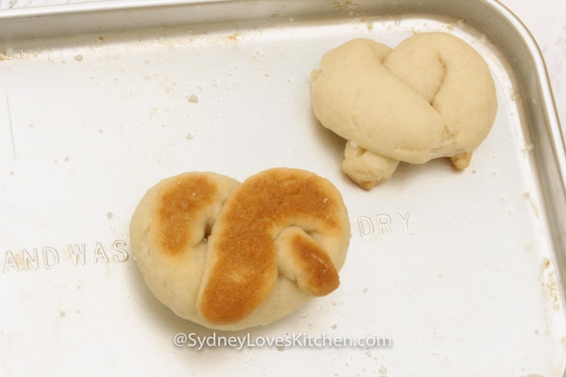 two pretzels on a white plate